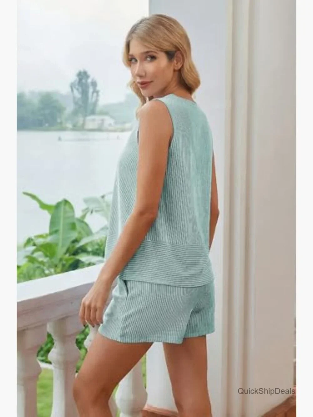 Two Piece Shorts Set Sleeveless Tank Top Matching Lounge Set